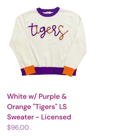 Queen of Sparkles - White w/ Purple & Orange "Tigers" Licensed Sweater - Medium - Picture 2 of 2